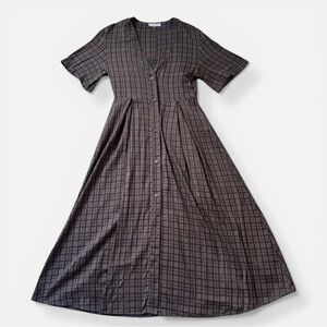 Fabiana Filippi Textured Midi Dress w Slip Black Grid Pleated Button Front IT S